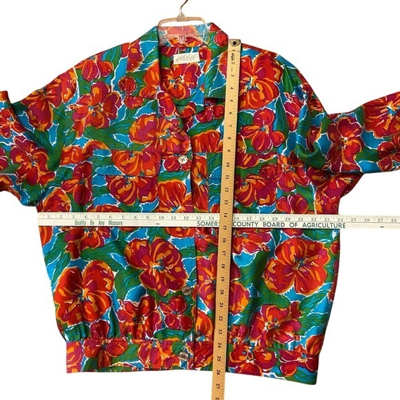 Vintage 80s Lord & Taylor Silk Floral Set Cropped Jacket Resort M/L - Picture 5 of 16